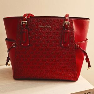 MK Voyager EW Tote Crimson Red Leather Shoulder